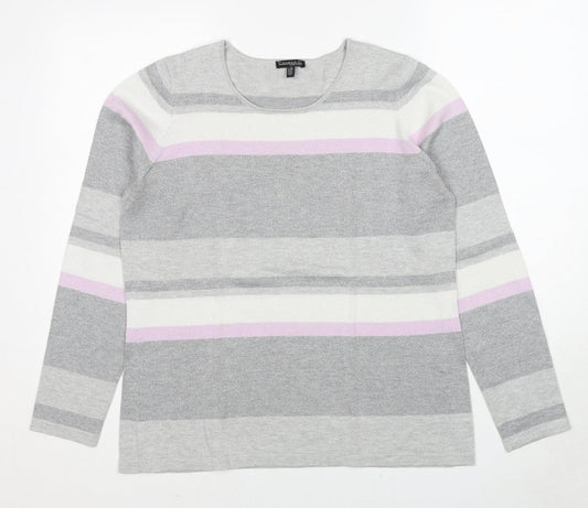 Conrad C Womens Grey Round Neck Striped Cotton Pullover Jumper Size L