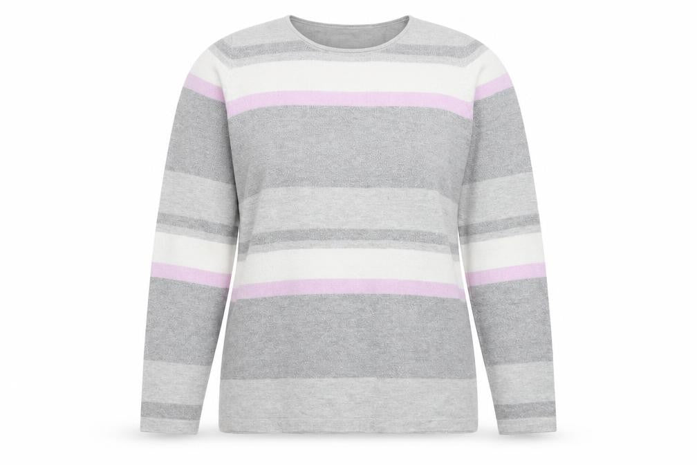Conrad C Womens Grey Round Neck Striped Cotton Pullover Jumper Size L
