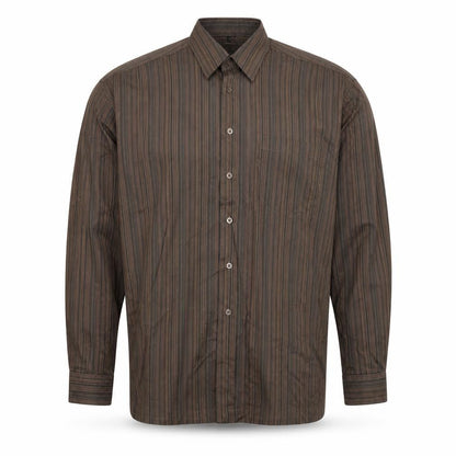 ECHOl Mens Brown Striped Polyester Button-Up Size L Collared Button - Collar 16-16½''