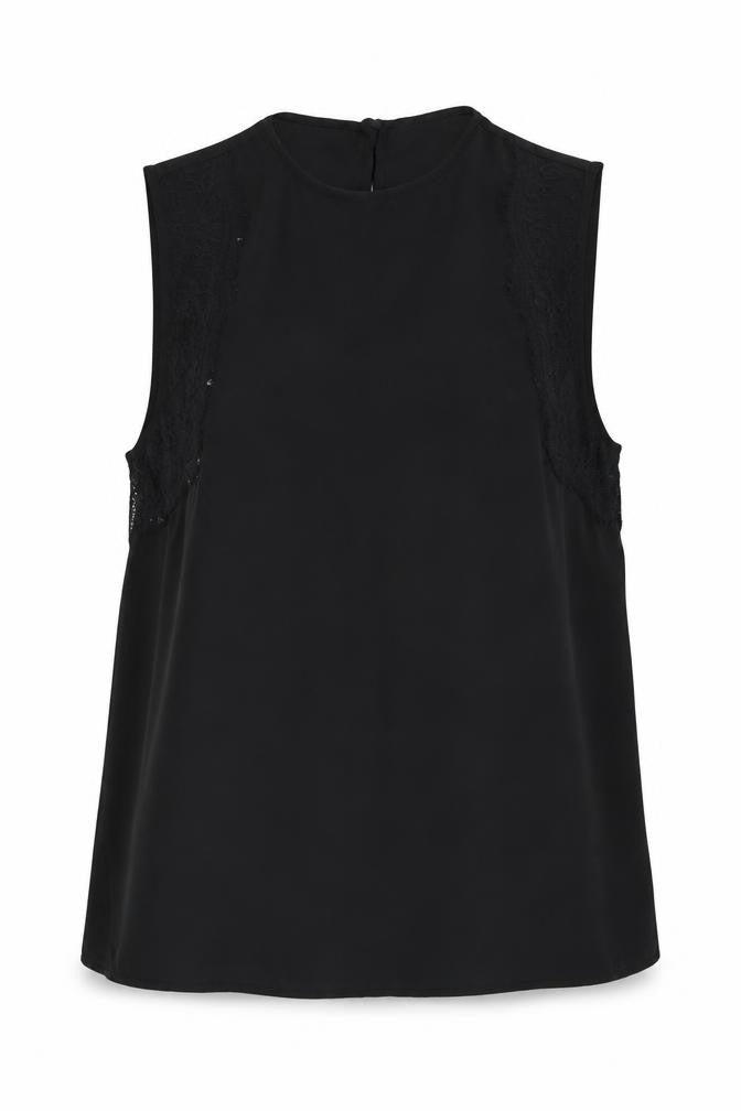 Warehouse Womens Black Polyester Basic Tank Size 10 Round Neck - Lace Detail