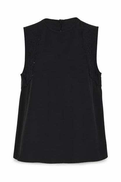 Warehouse Womens Black Polyester Basic Tank Size 10 Round Neck - Lace Detail