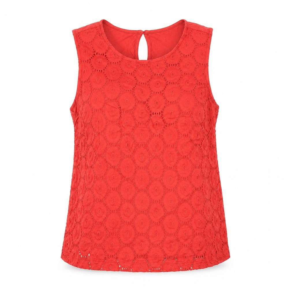 Red Herring Womens Red Geometric Cotton Basic Blouse Size 8 Round Neck