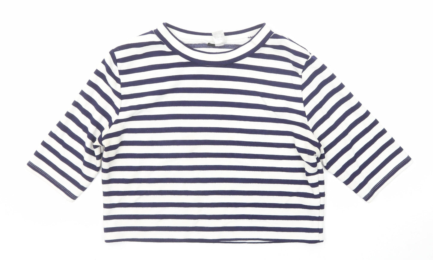 H&M Womens Blue Striped Viscose Cropped T-Shirt Size M Boat Neck