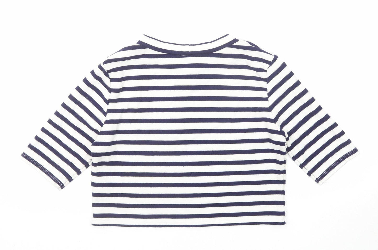 H&M Womens Blue Striped Viscose Cropped T-Shirt Size M Boat Neck