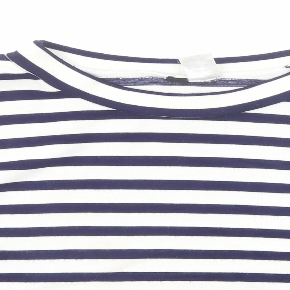 H&M Womens Blue Striped Viscose Cropped T-Shirt Size M Boat Neck