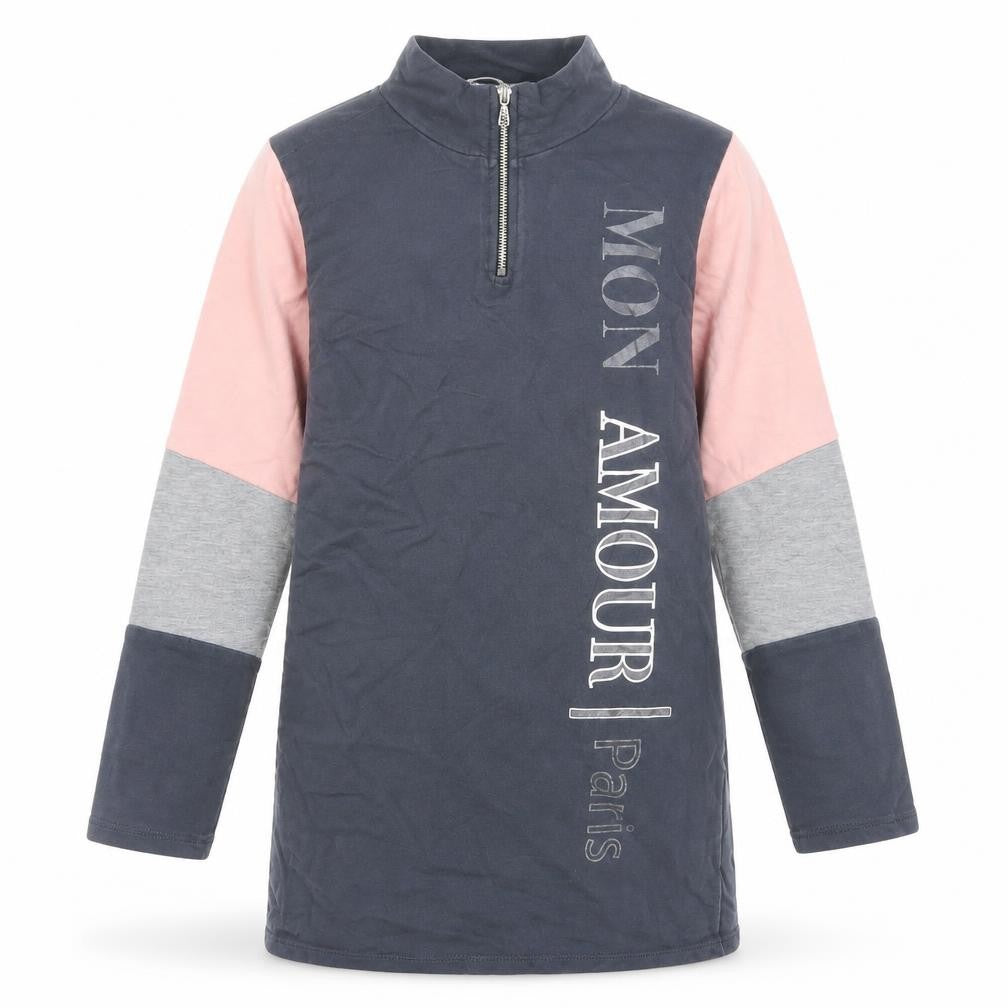 Select Girls Grey Cotton Pullover Sweatshirt Size 12-13 Years Zip - Mon Amour