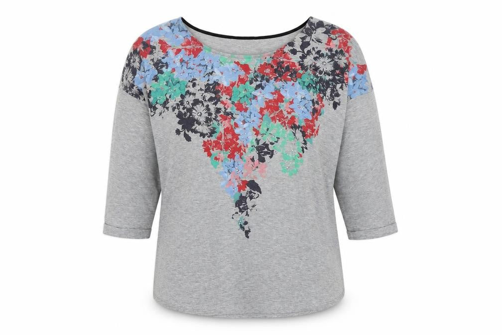 M&Co Womens Grey Floral Viscose Basic Blouse Size 10 Round Neck