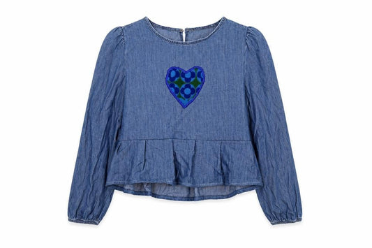 Marks and Spencer Womens Blue Cotton Basic Blouse Size 14 Round Neck - Heart