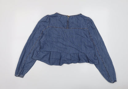 Marks & Spencer Womens Blue Cotton Basic Blouse Size 14 Round Neck - Heart