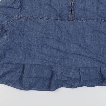 Marks & Spencer Womens Blue Cotton Basic Blouse Size 14 Round Neck - Heart