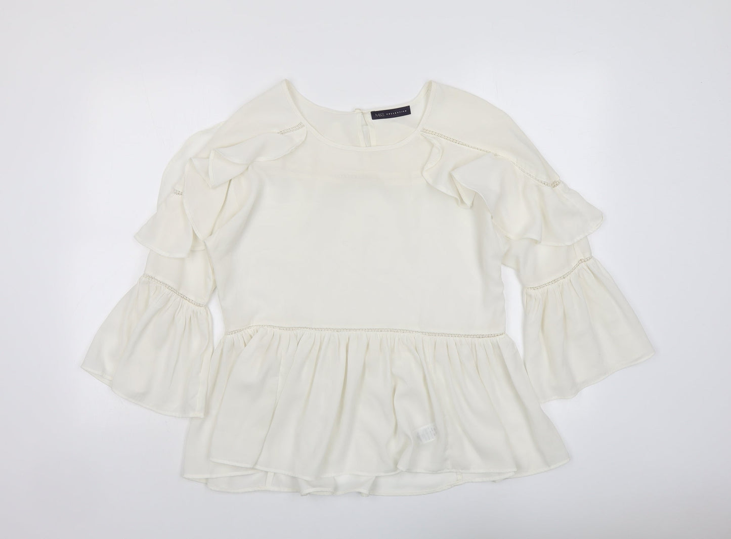 Marks and Spencer Womens Ivory Polyester Basic Blouse Size 8 Round Neck