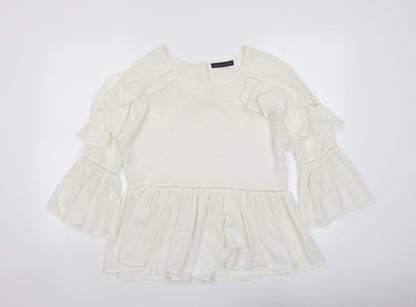 Marks & Spencer Womens Ivory Polyester Basic Blouse Size 8 Round Neck