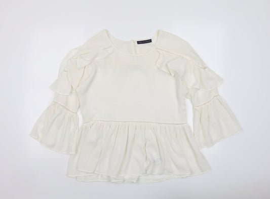 Marks and Spencer Womens Ivory Polyester Basic Blouse Size 8 Round Neck