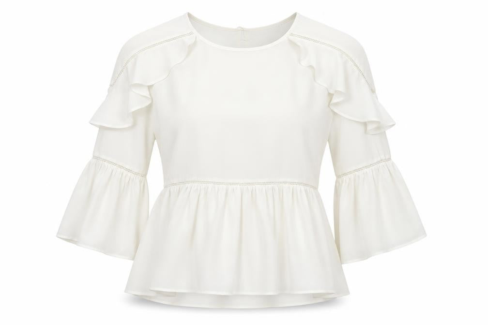 Marks & Spencer Womens Ivory Polyester Basic Blouse Size 8 Round Neck