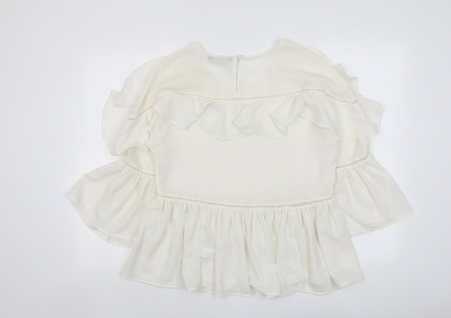 Marks and Spencer Womens Ivory Polyester Basic Blouse Size 8 Round Neck