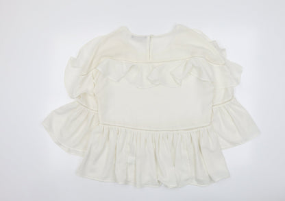 Marks & Spencer Womens Ivory Polyester Basic Blouse Size 8 Round Neck