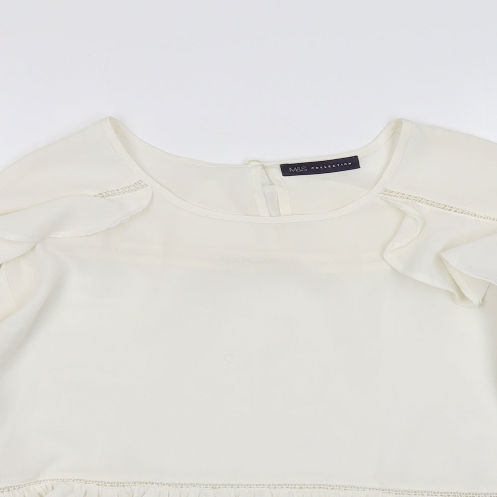 Marks and Spencer Womens Ivory Polyester Basic Blouse Size 8 Round Neck