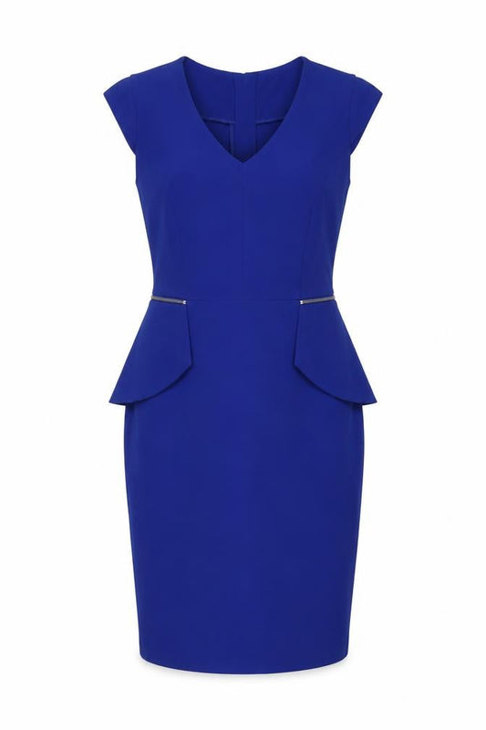 South Womens Blue Polyester Sheath Size 8 V-Neck Zip - Cap Sleeve Peplum