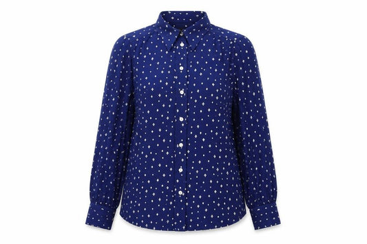 Marks and Spencer Womens Blue Geometric Polyester Basic Button-Up Size 8 Collared