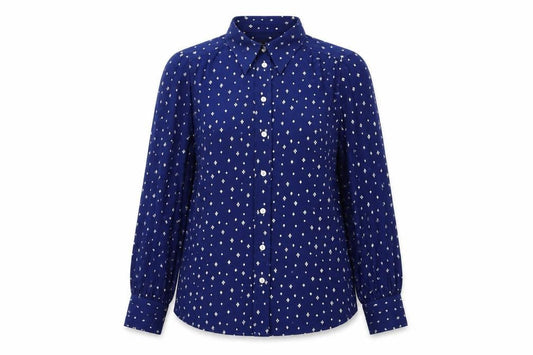 Marks and Spencer Womens Blue Geometric Polyester Basic Button-Up Size 8 Collared