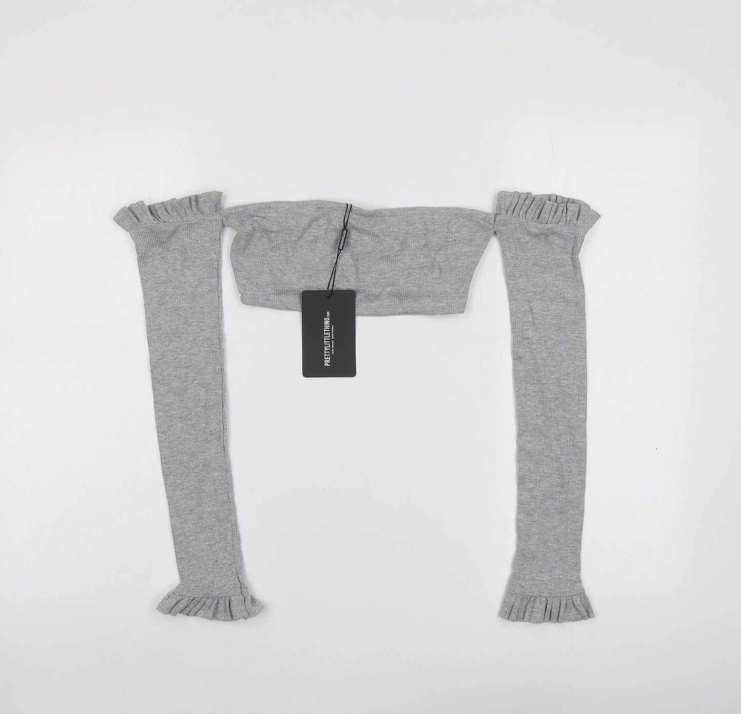 PRETTYLITTLETHING Womens Grey Cotton Cropped Blouse Size 6 Off the Shoulder