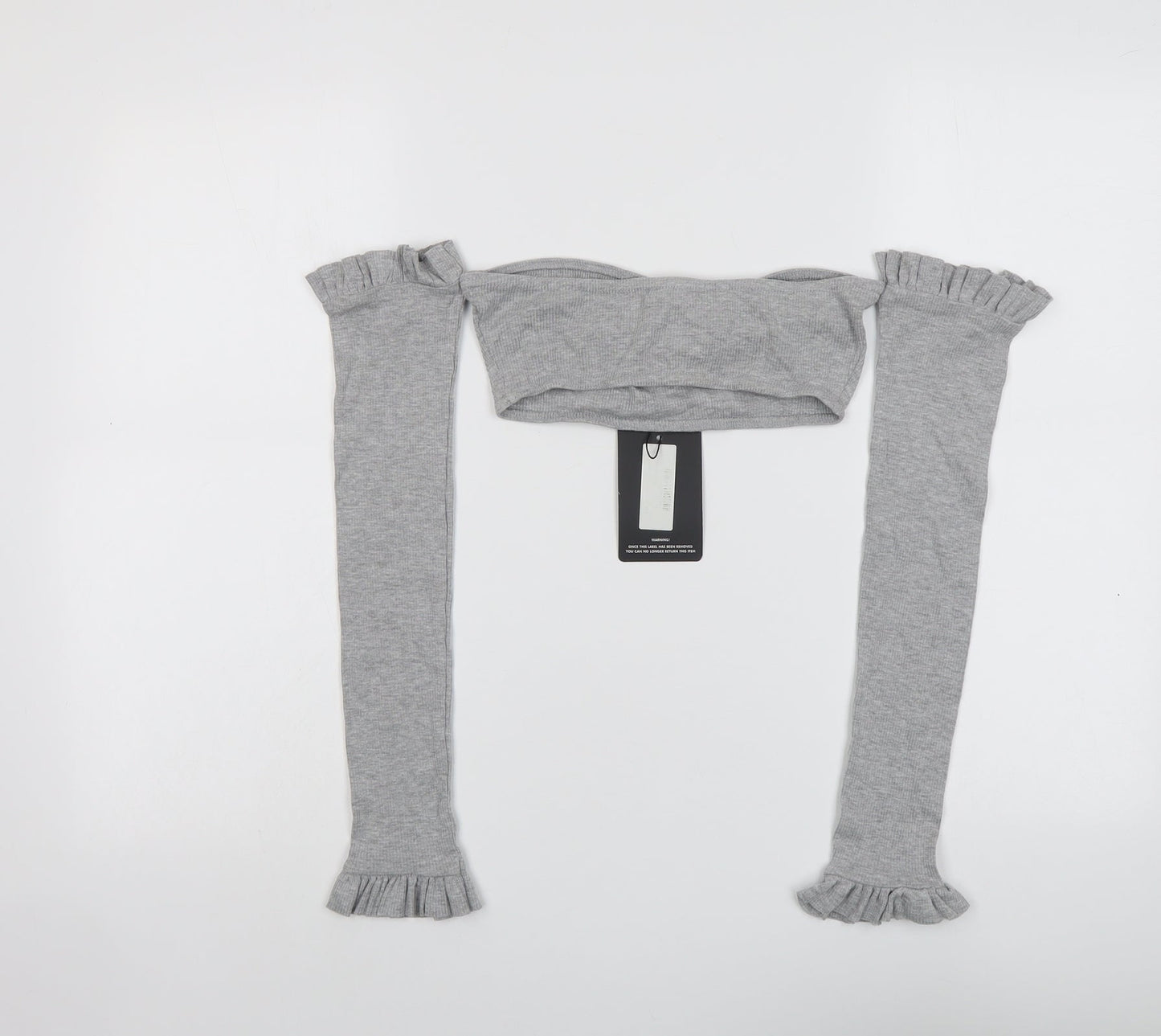 PRETTYLITTLETHING Womens Grey Cotton Cropped Blouse Size 6 Off the Shoulder