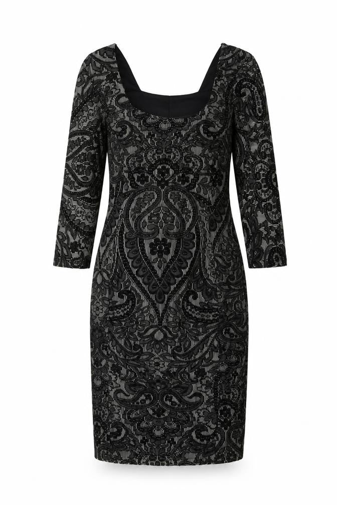 Miss Selfridge Womens Black Geometric Polyester A-Line Size 8 Square Neck Zip