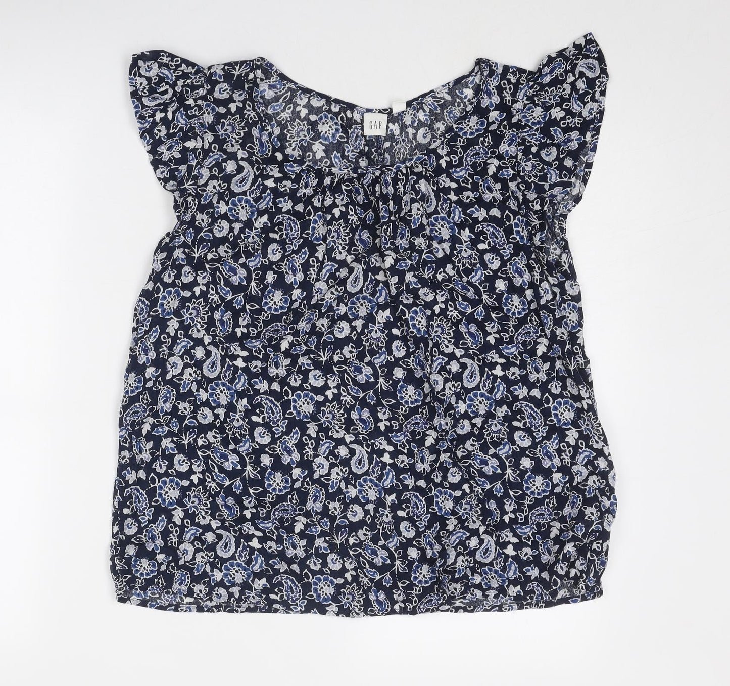 Gap Womens Blue Geometric Cotton Basic Blouse Size S Round Neck