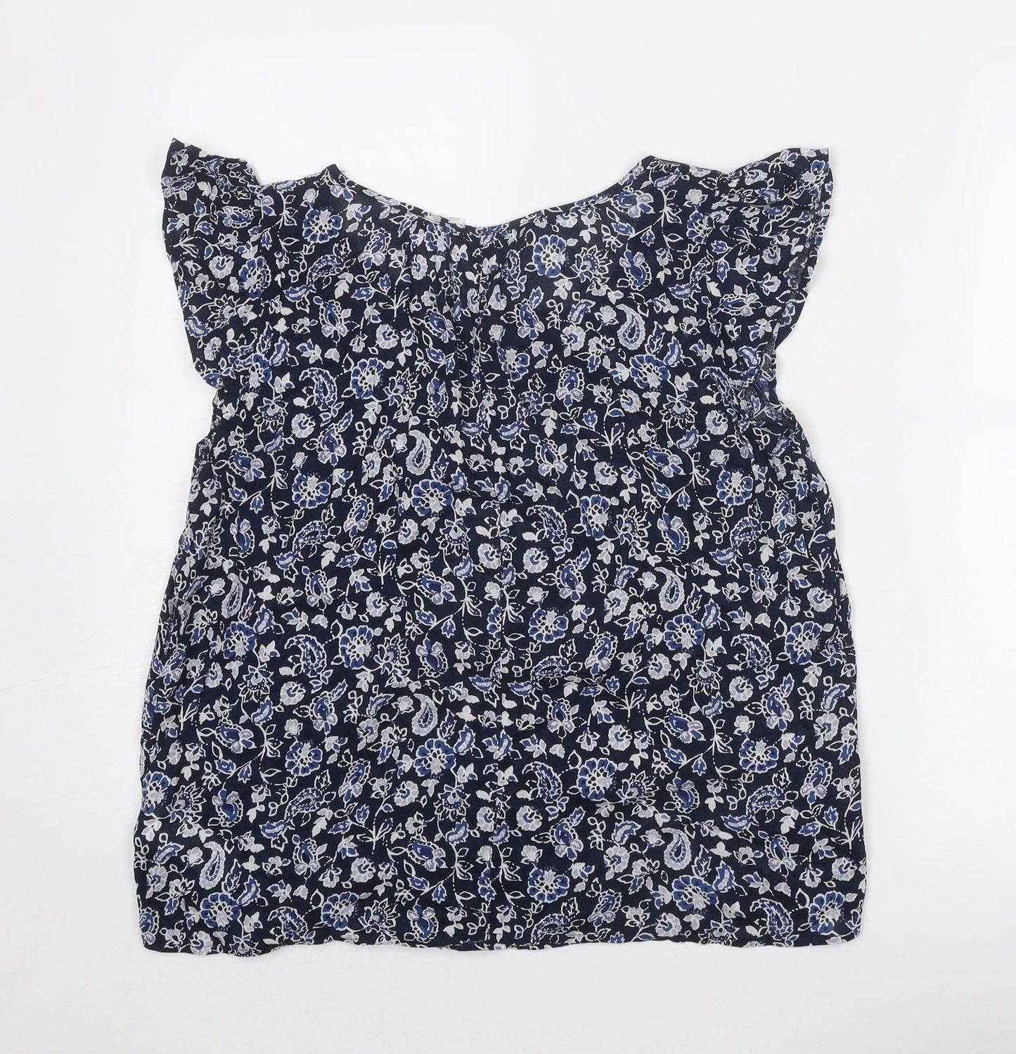 Gap Womens Blue Geometric Cotton Basic Blouse Size S Round Neck