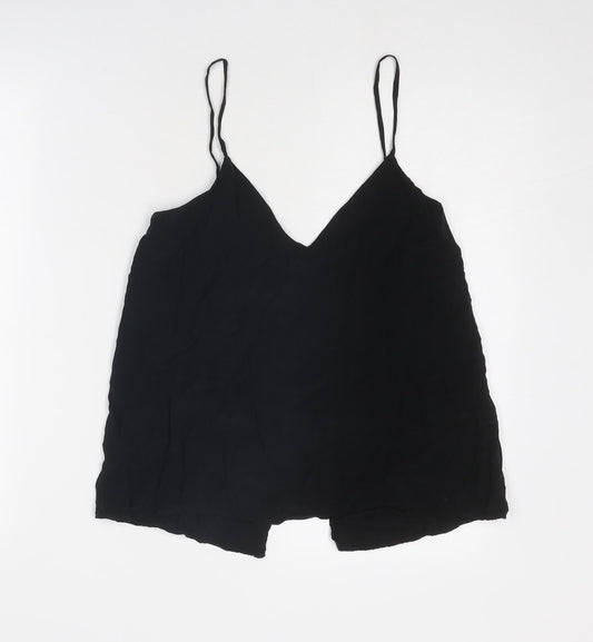 H&M Womens Black Viscose Basic Tank Size 10 V-Neck