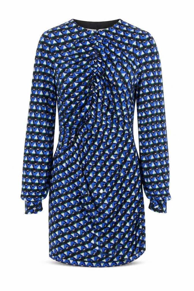 Zara Womens Blue Geometric Polyester Mini Size S Round Neck Zip