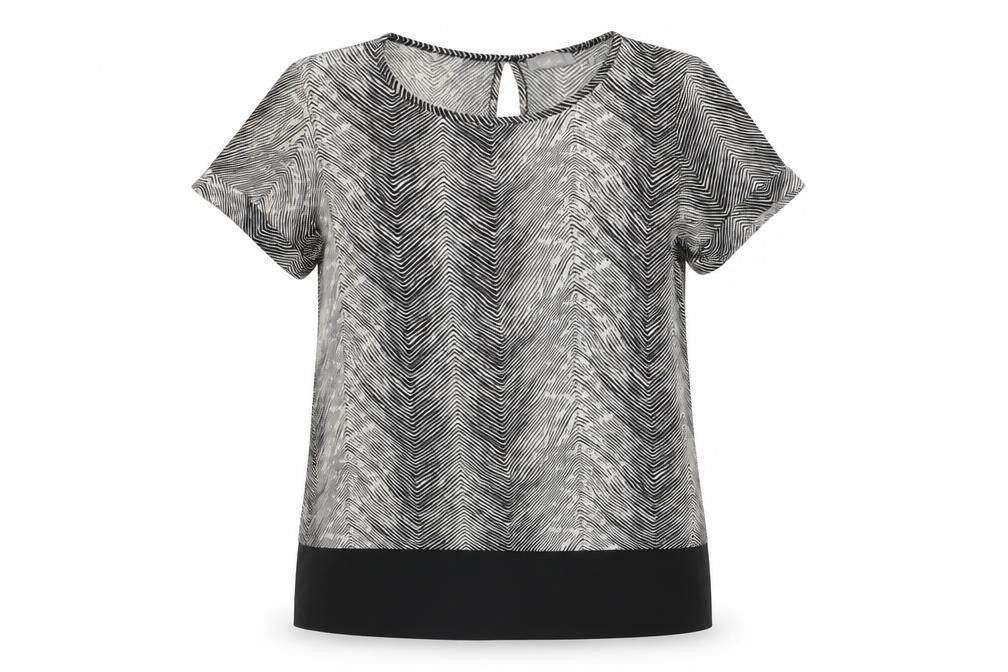 CMD Womens Black Geometric Polyester Basic Blouse Size 10 Round Neck