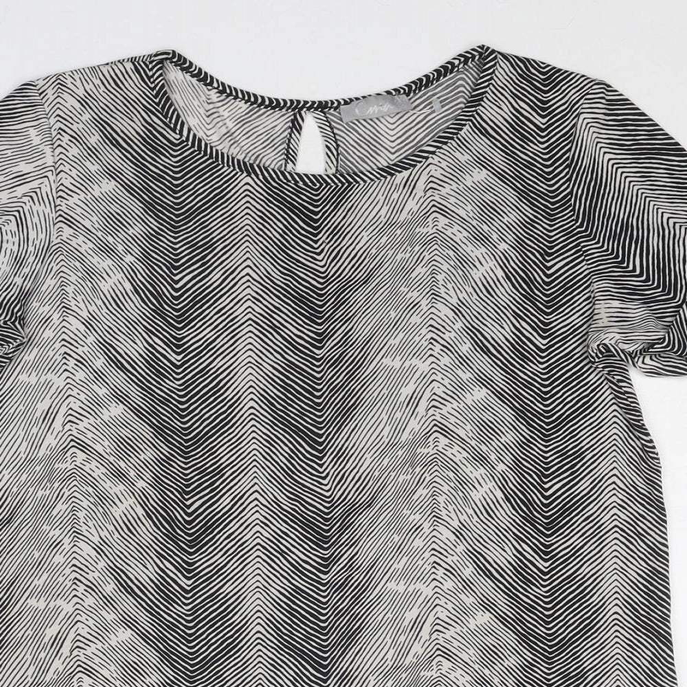 CMD Womens Black Geometric Polyester Basic Blouse Size 10 Round Neck