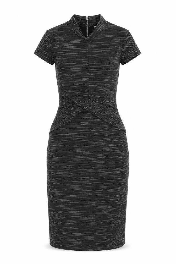 Miss Selfridge Womens Grey Striped Polyester Bodycon Size 6 Mock Neck Zip