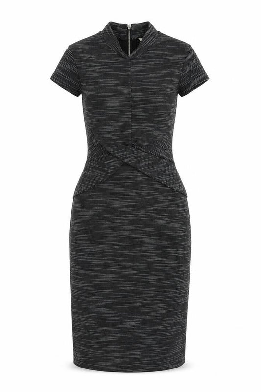 Miss Selfridge Womens Grey Striped Polyester Bodycon Size 6 Mock Neck Zip