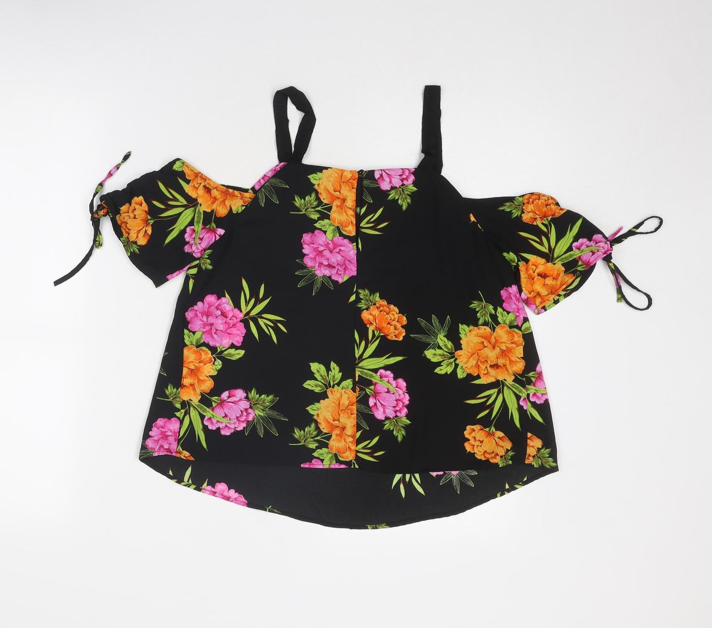 New Look Womens Black Floral Polyester Basic Blouse Size 8 Round Neck - Cold Shoulder