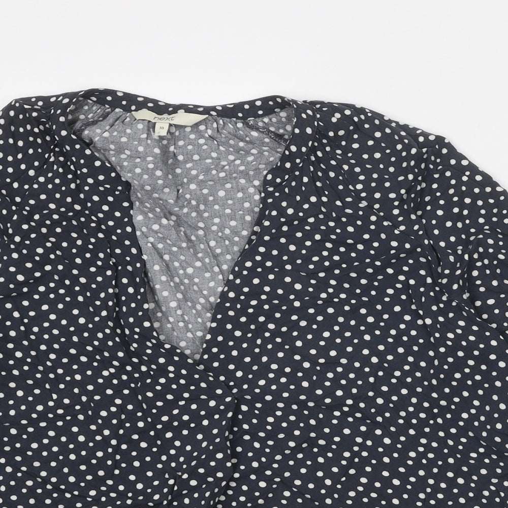 NEXT Womens Grey Animal Print Viscose Basic Blouse Size 10 V-Neck - Spotted