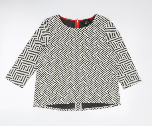 W5 Womens White Geometric Cotton Basic Blouse Size M Boat Neck