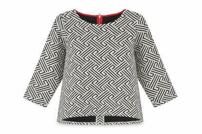 W5 Womens White Geometric Cotton Basic Blouse Size M Boat Neck