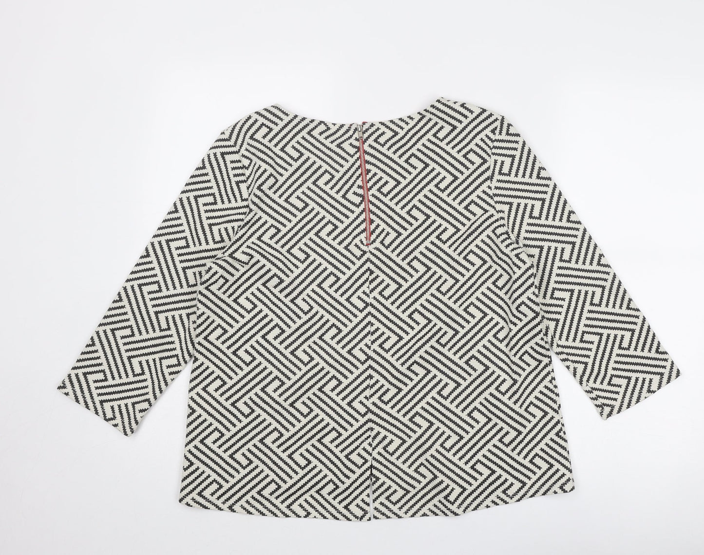 W5 Womens White Geometric Cotton Basic Blouse Size M Boat Neck