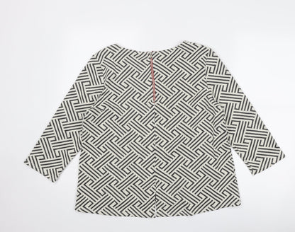 W5 Womens White Geometric Cotton Basic Blouse Size M Boat Neck