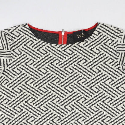 W5 Womens White Geometric Cotton Basic Blouse Size M Boat Neck