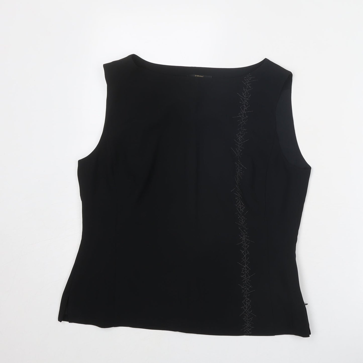 Marks and Spencer Womens Black Polyester Basic Blouse Size 14 Boat Neck - Embellished