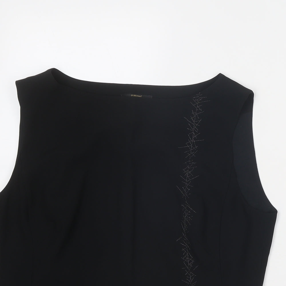 Marks and Spencer Womens Black Polyester Basic Blouse Size 14 Boat Neck - Embellished