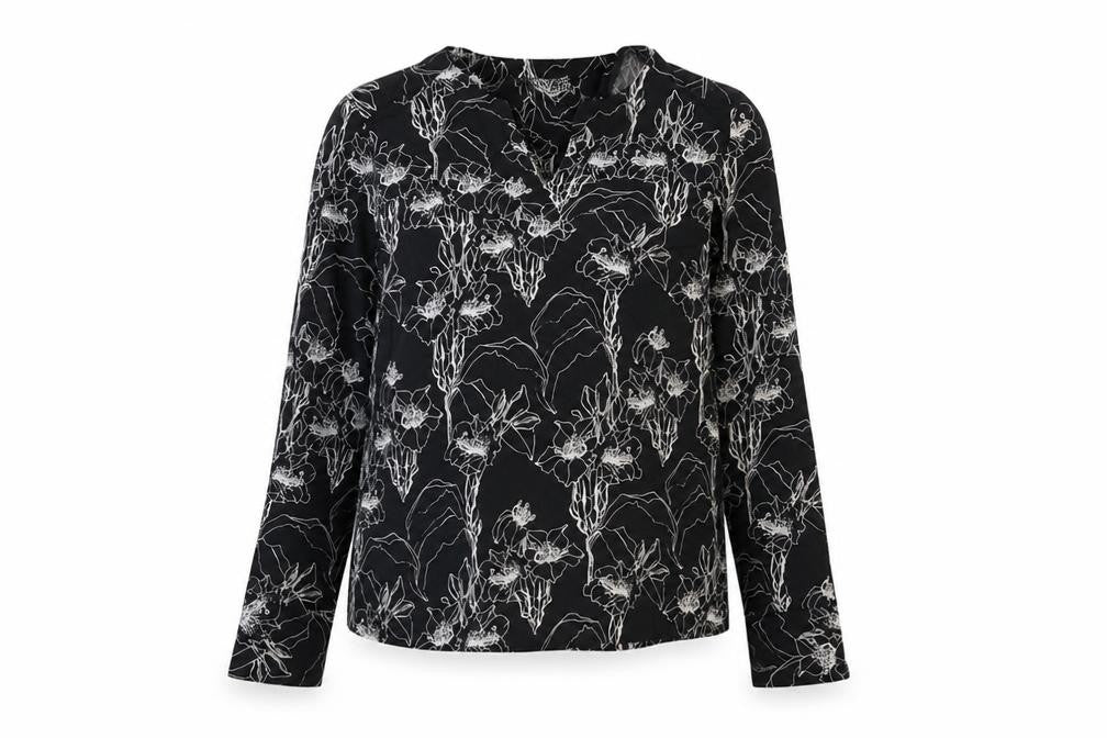 Sportscraft Womens Black Floral Viscose Basic Blouse Size 10 V-Neck