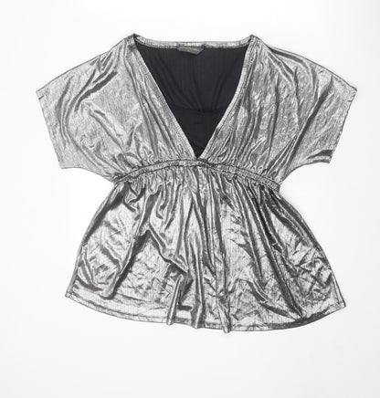 Blooming Marvellous Womens Silver Polyester Basic Blouse Size XL V-Neck