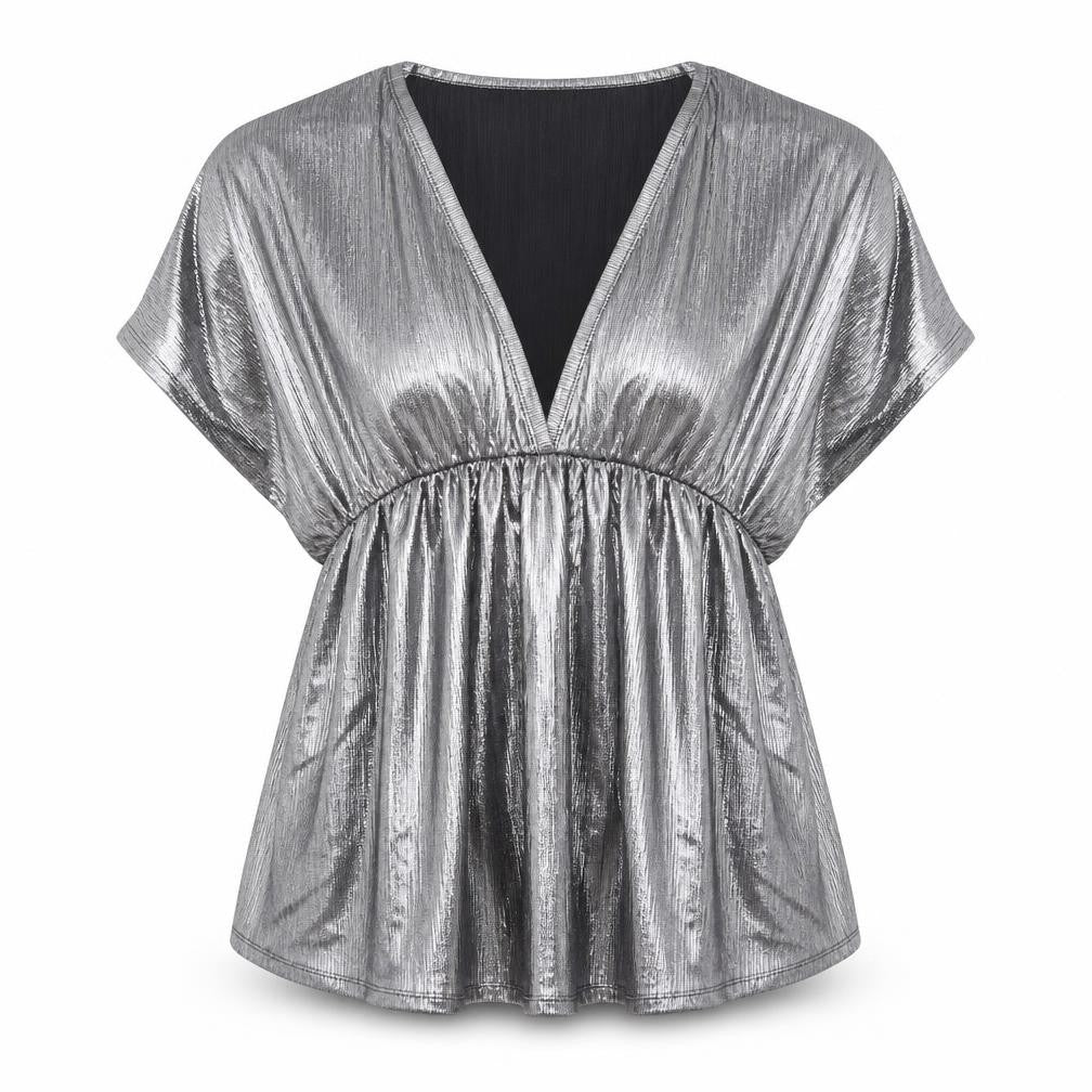 Blooming Marvellous Womens Silver Polyester Basic Blouse Size XL V-Neck