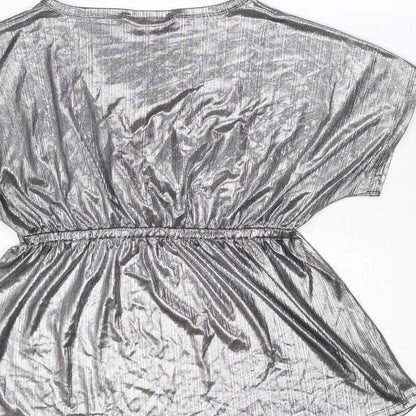 Blooming Marvellous Womens Silver Polyester Basic Blouse Size XL V-Neck