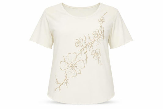 Sonic Womens Ivory Polyester Basic T-Shirt Size 16 Round Neck - Flower