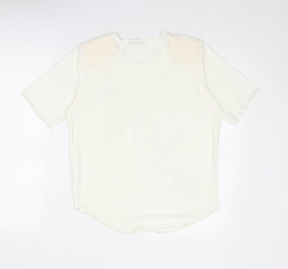 Sonic Womens Ivory Polyester Basic T-Shirt Size 16 Round Neck - Flower